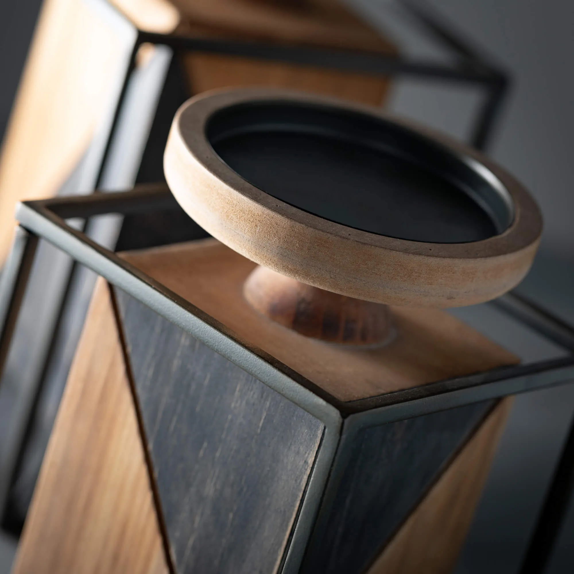 9.75" Wooden Block Pillar Holders - Set of 2, Multicolor