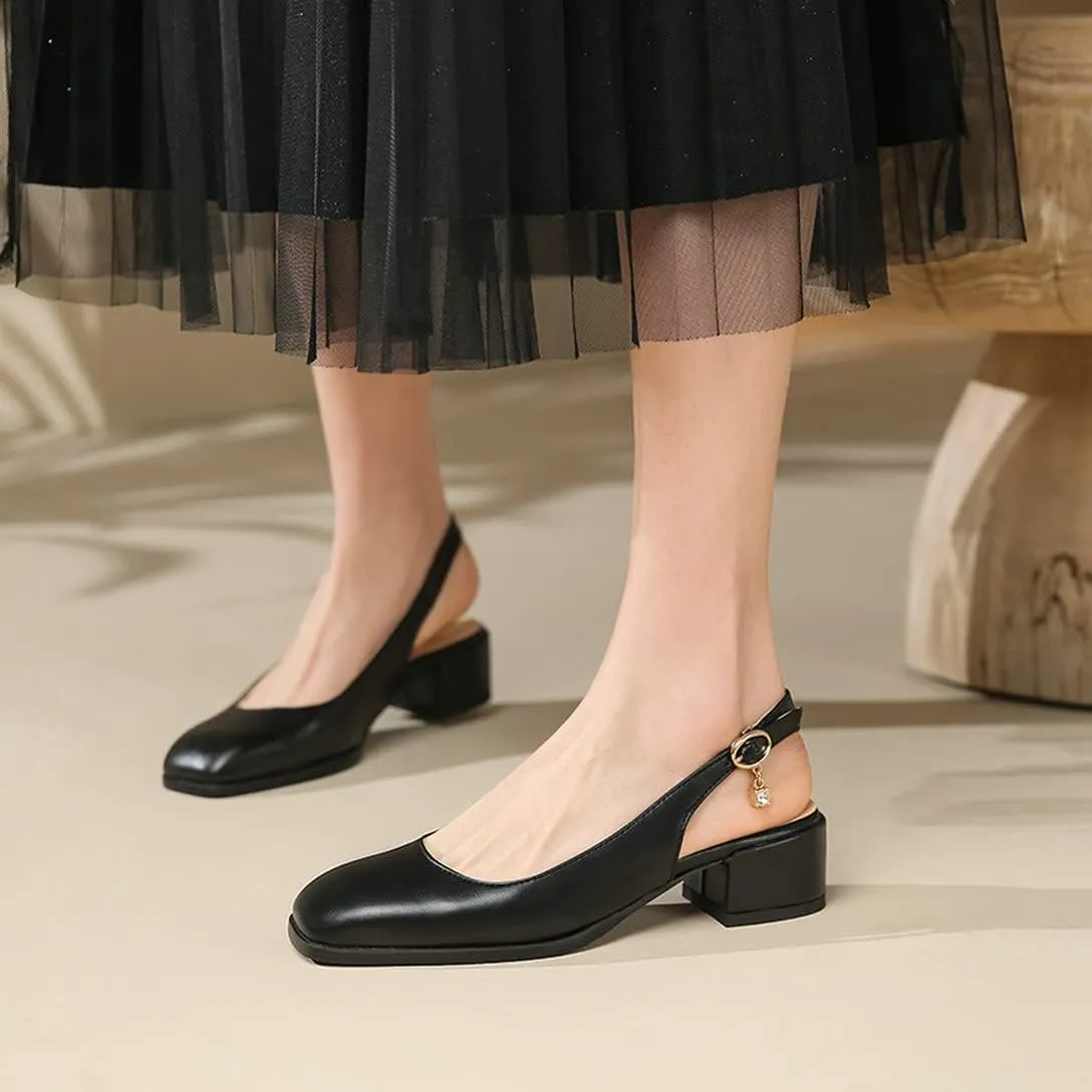 Alsoloveu Women Square Toe Pumps Chunky Block Heel Loafers Slingback Pumps Mid Heel