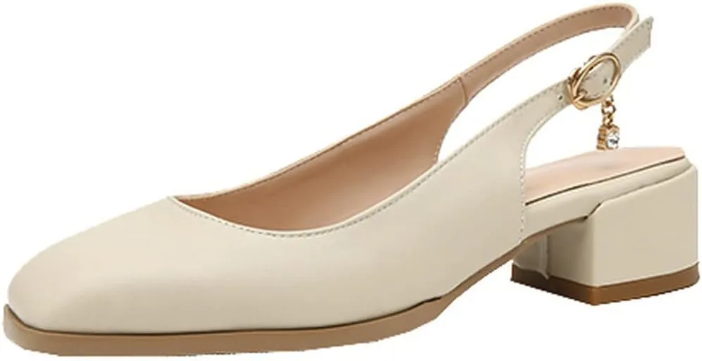 Alsoloveu Women Square Toe Pumps Chunky Block Heel Loafers Slingback Pumps Mid Heel