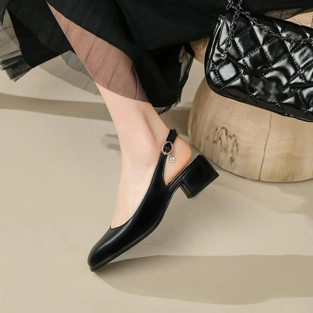 Alsoloveu Women Square Toe Pumps Chunky Block Heel Loafers Slingback Pumps Mid Heel