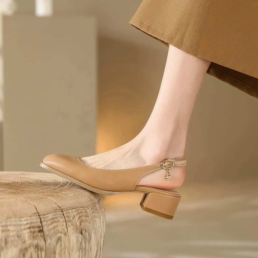 Alsoloveu Women Square Toe Pumps Chunky Block Heel Loafers Slingback Pumps Mid Heel