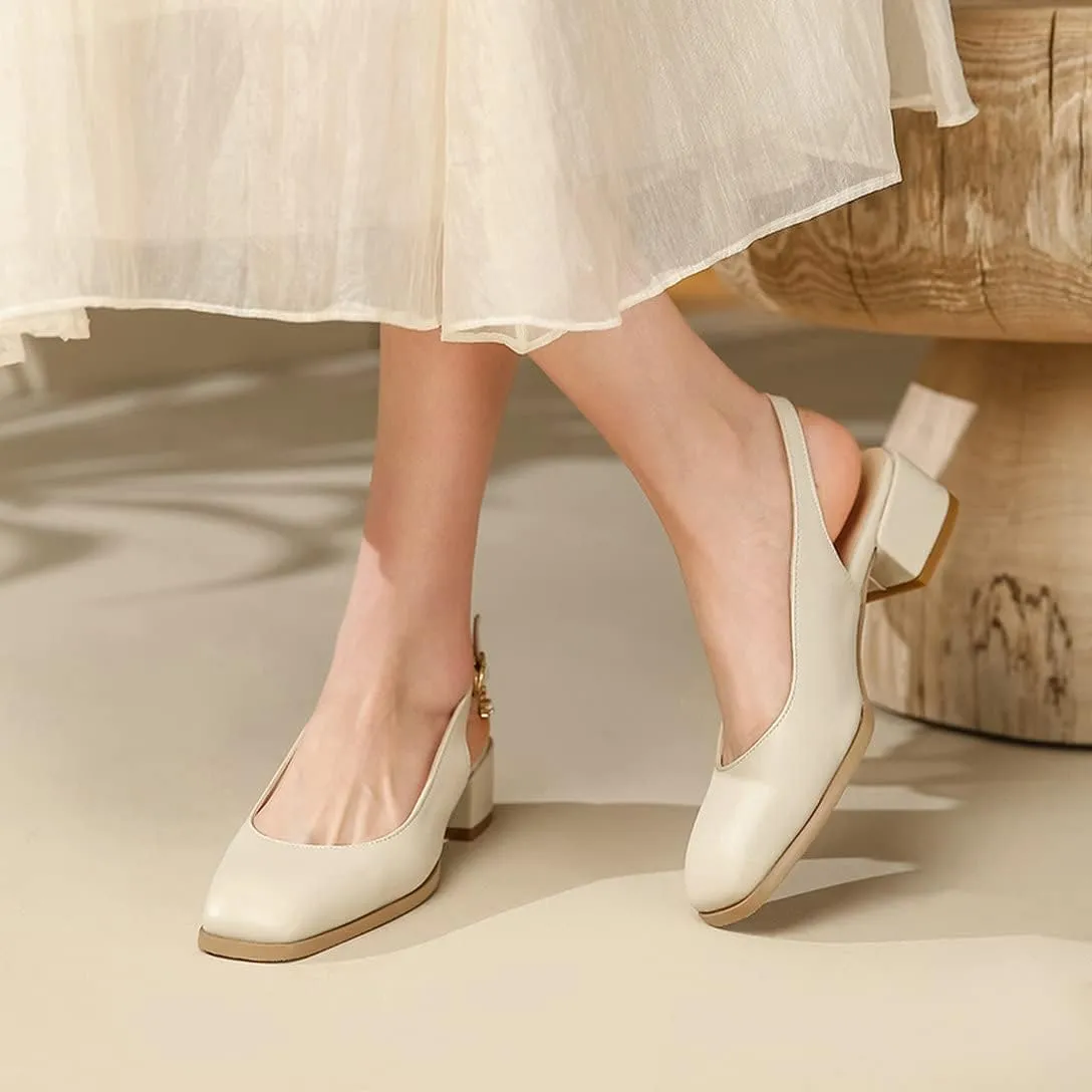 Alsoloveu Women Square Toe Pumps Chunky Block Heel Loafers Slingback Pumps Mid Heel