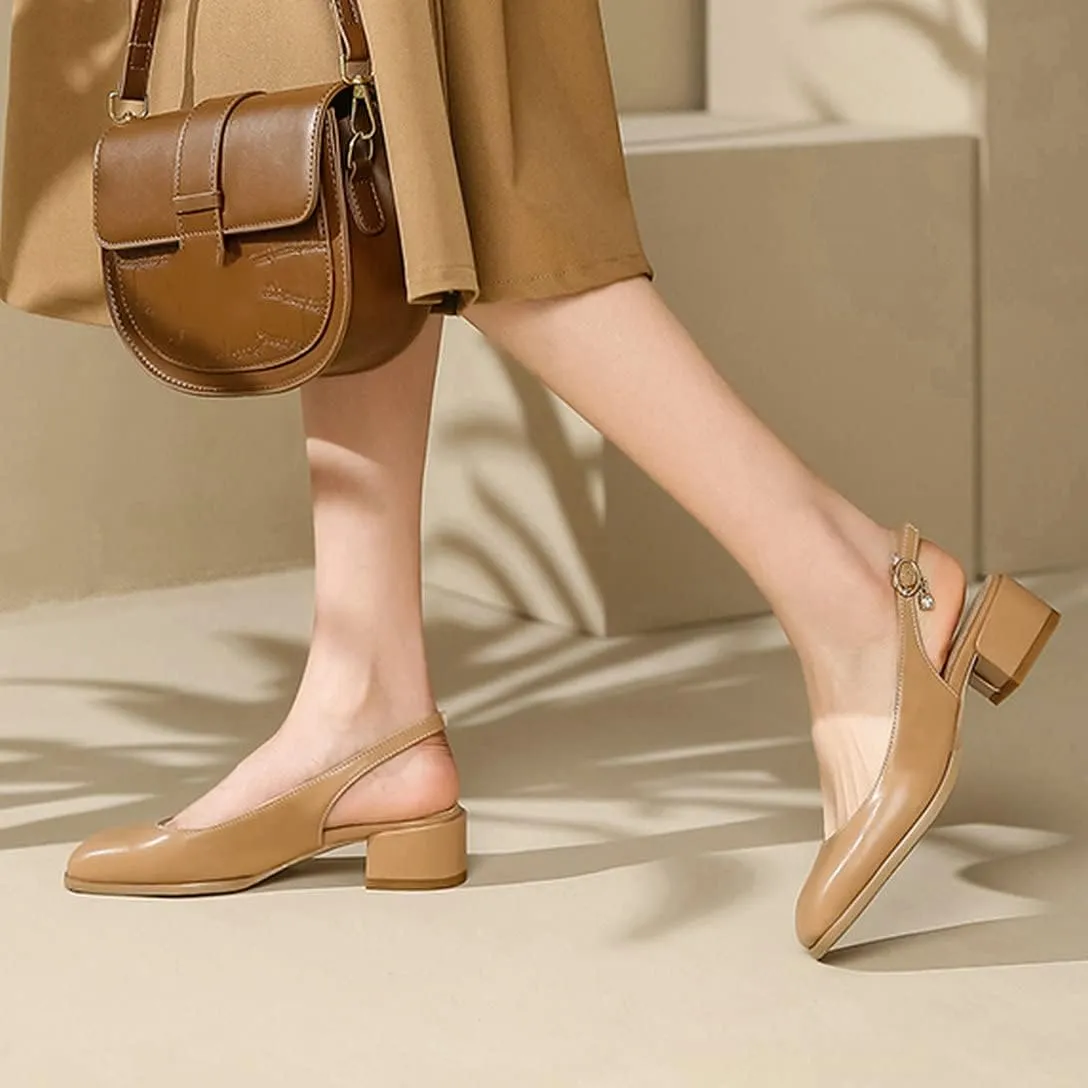 Alsoloveu Women Square Toe Pumps Chunky Block Heel Loafers Slingback Pumps Mid Heel