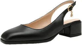 Alsoloveu Women Square Toe Pumps Chunky Block Heel Loafers Slingback Pumps Mid Heel