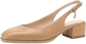 Alsoloveu Women Square Toe Pumps Chunky Block Heel Loafers Slingback Pumps Mid Heel