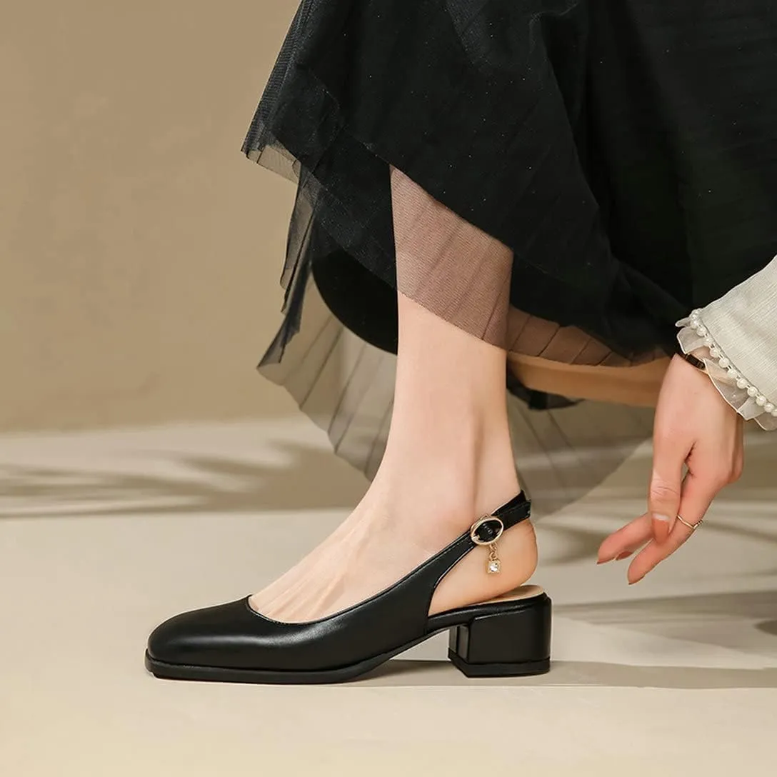 Alsoloveu Women Square Toe Pumps Chunky Block Heel Loafers Slingback Pumps Mid Heel