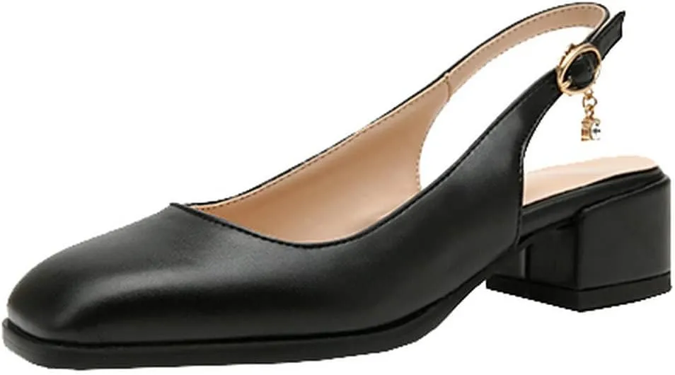 Alsoloveu Women Square Toe Pumps Chunky Block Heel Loafers Slingback Pumps Mid Heel