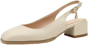 Alsoloveu Women Square Toe Pumps Chunky Block Heel Loafers Slingback Pumps Mid Heel