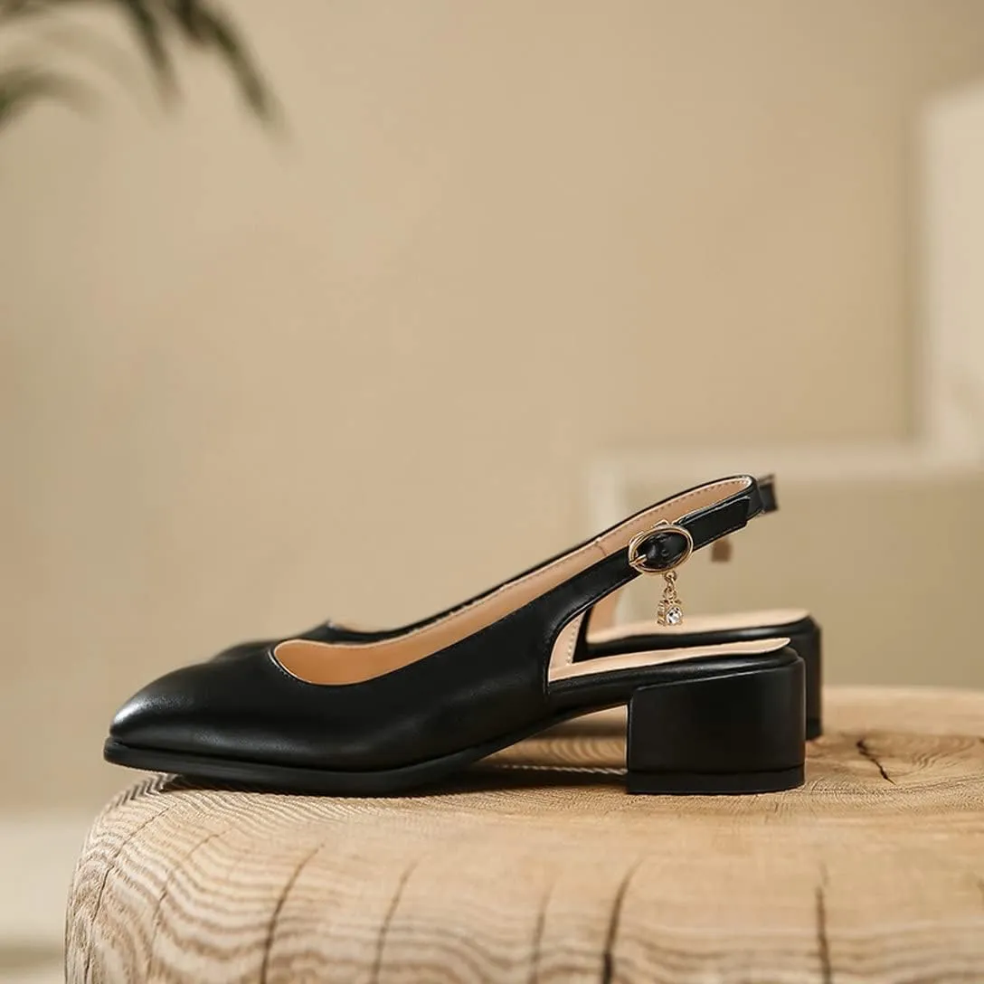 Alsoloveu Women Square Toe Pumps Chunky Block Heel Loafers Slingback Pumps Mid Heel