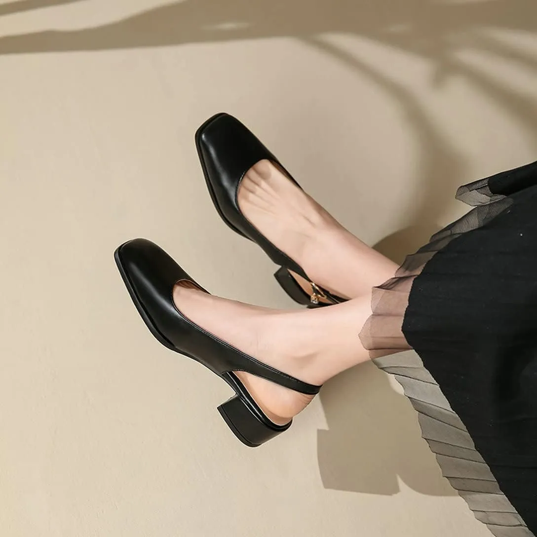 Alsoloveu Women Square Toe Pumps Chunky Block Heel Loafers Slingback Pumps Mid Heel