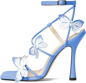 AUMOTED Womens Butterfly Heels Sandals Stilettos High Heels Strappy Square Open Toe Spool Butterfly Heeled Sandals 4 Inch Wedding Dress Shoes