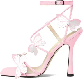 AUMOTED Womens Butterfly Heels Sandals Stilettos High Heels Strappy Square Open Toe Spool Butterfly Heeled Sandals 4 Inch Wedding Dress Shoes