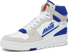 Avia 821 High Top Sneakers for Men, Indoor or Outdoor Mens Basketball Shoes - White/Silver Grey/Navy Blue, 16 Medium
