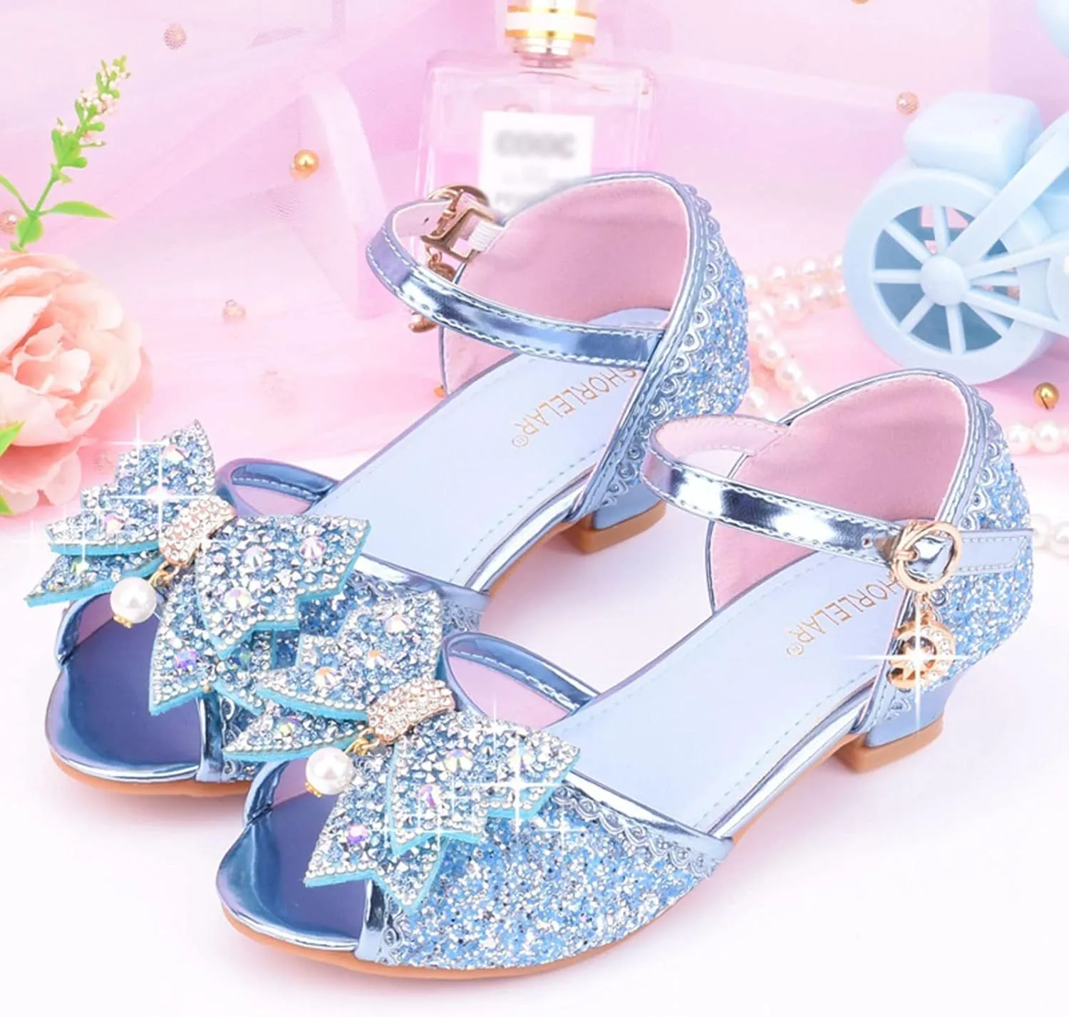 Big Girls Shoes Bow Knot 𝐃iamond Shiny Sandals Shoes High Heels Show Shoes Toddler Winter Shoes