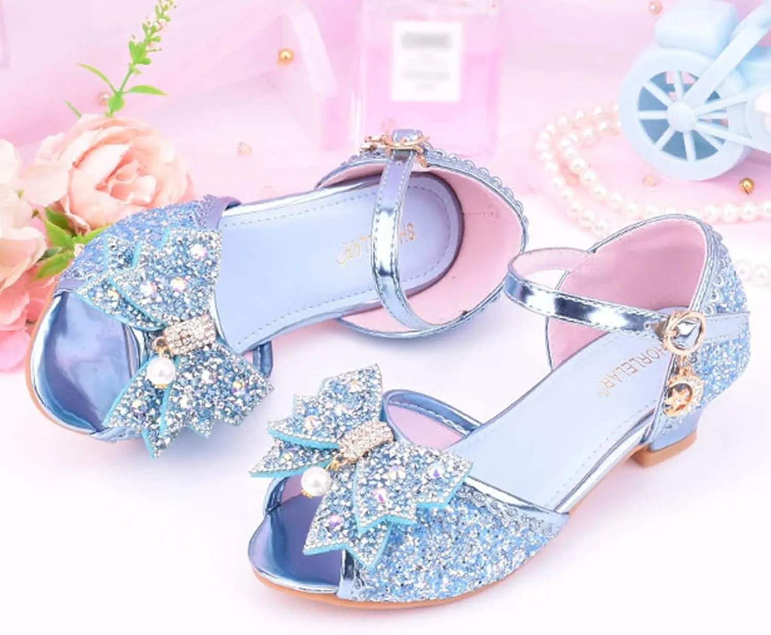 Big Girls Shoes Bow Knot 𝐃iamond Shiny Sandals Shoes High Heels Show Shoes Toddler Winter Shoes