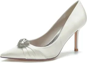 Bridal Shoes Women's Closed Toe Stiletto Bridal Evening Party Wedding Dress Shoes with Crystal,Ivory,7