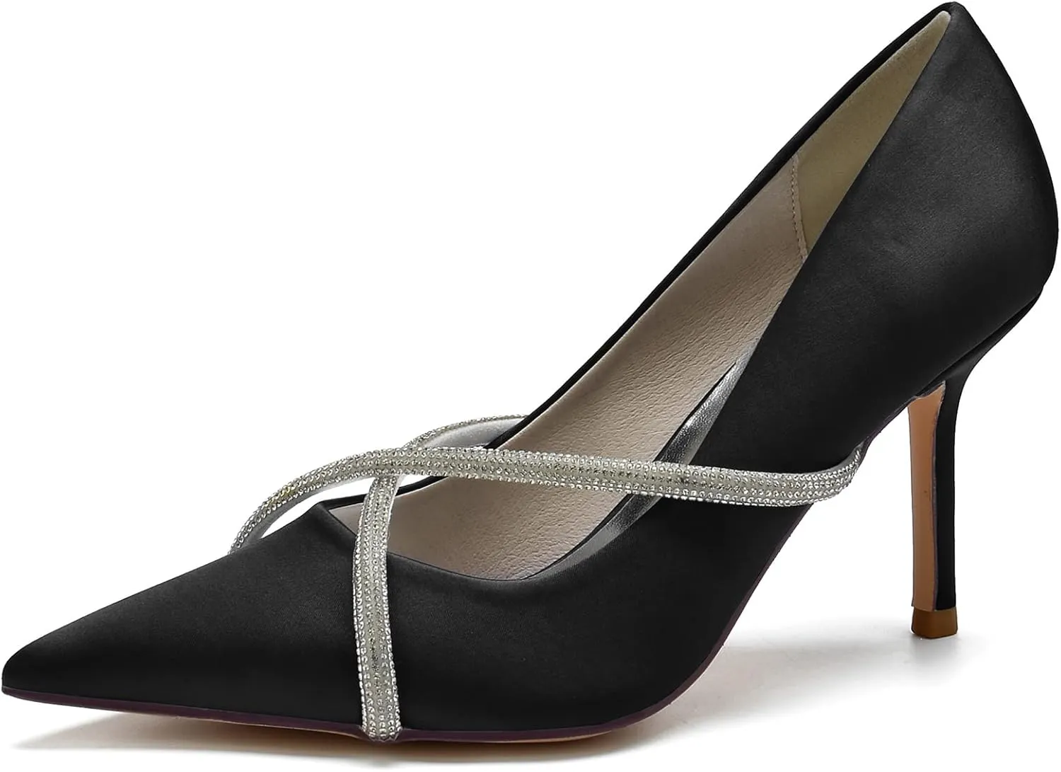 FufoneUS Bridal Shoes Stilettos 3 Inch Slip on Formal Dress Shoes for Ladies Wedding Party Evening Work,Black,11