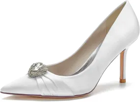 FufoneUS Bridal Shoes Women's Closed Toe Stiletto Bridal Evening Party Wedding Dress Shoes with Crystal,White,6