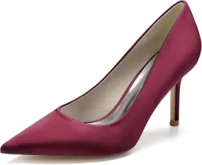 FufoneUS Wedding Bridal Shoes Women's Stiletto High Heel Dress Pumps Pointed Toe Evening Party Shoes,Burgundy,5