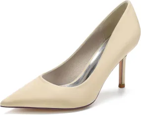 FufoneUS Wedding Bridal Shoes Women's Stiletto High Heel Dress Pumps Pointed Toe Evening Party Shoes,Champagne,6