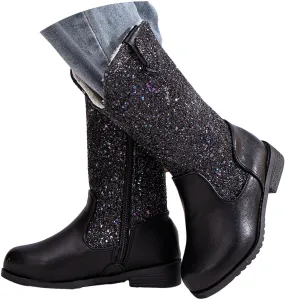 Girls Cowgirl Boots Child Mid Calf Warm Fur Lined Glitter Toddler Cowboy Boot Little Big Kids Western Riding Shoes