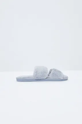 Grey Faux Fur Fluffy Slides