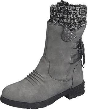 Lausiuoe Boots For Women Low Heel Mid Calf Side Zipper Slouchy Western Cowboy Booties Winter Warm Non Slip Platform Outdoor Shoes