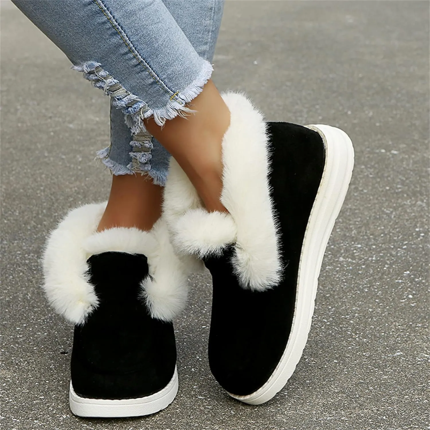 Lausiuoe Winter Boots For Women Fashion 2022 Fuzzy Ankle Bootie Warm Fluffy Silp On Casual Loafers House Shoes Slippers
