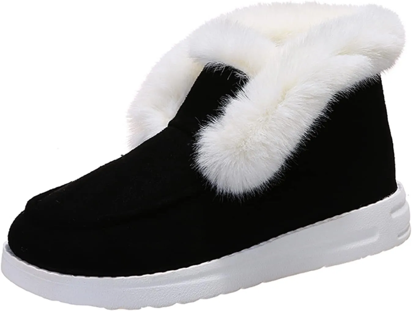 Lausiuoe Winter Boots For Women Fashion 2022 Fuzzy Ankle Bootie Warm Fluffy Silp On Casual Loafers House Shoes Slippers