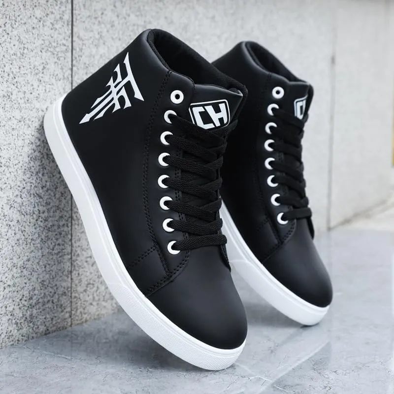 Men's Fashion High Top Sneakers - Breathable Lace-Up Slip-On Trainers,Comfortable Casual Hip Hop Shoes, PU Leather Athletic Streetwear