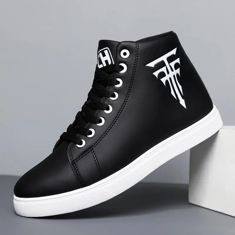 Men's Fashion High Top Sneakers - Breathable Lace-Up Slip-On Trainers,Comfortable Casual Hip Hop Shoes, PU Leather Athletic Streetwear