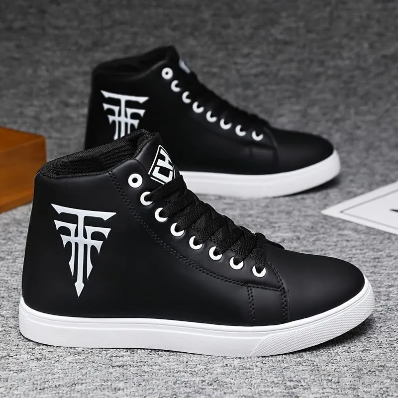 Men's Fashion High Top Sneakers - Breathable Lace-Up Slip-On Trainers,Comfortable Casual Hip Hop Shoes, PU Leather Athletic Streetwear