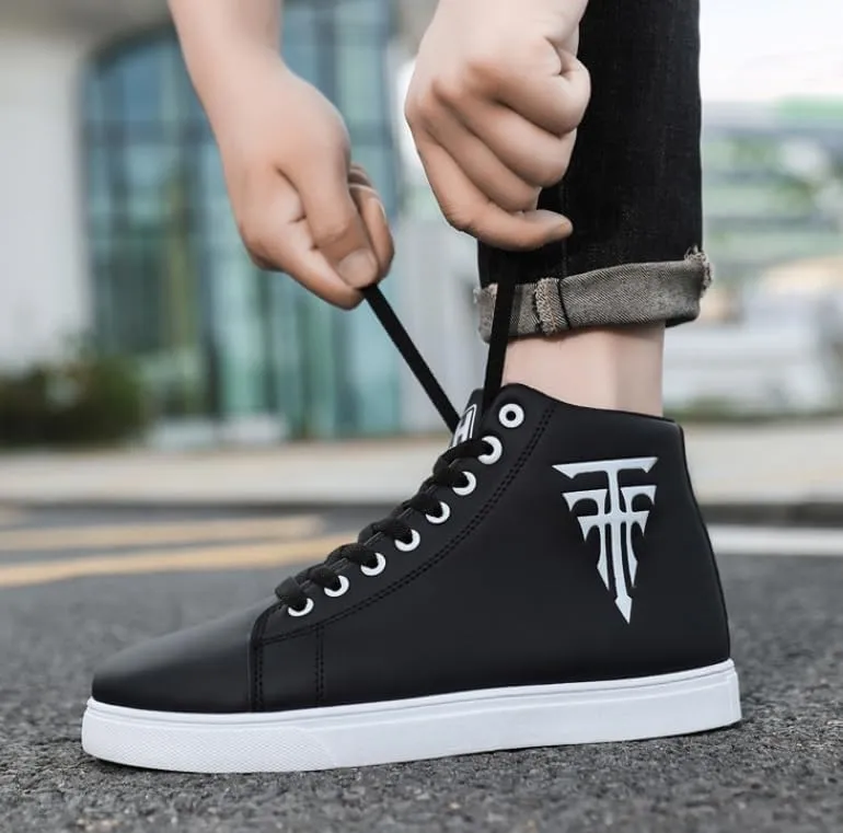 Men's Fashion High Top Sneakers - Breathable Lace-Up Slip-On Trainers,Comfortable Casual Hip Hop Shoes, PU Leather Athletic Streetwear
