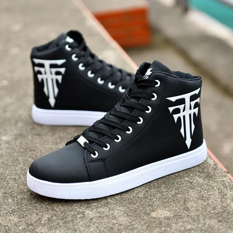 Men's Fashion High Top Sneakers - Breathable Lace-Up Slip-On Trainers,Comfortable Casual Hip Hop Shoes, PU Leather Athletic Streetwear