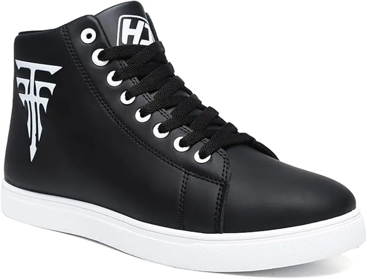 Men's Fashion High Top Sneakers - Breathable Lace-Up Slip-On Trainers,Comfortable Casual Hip Hop Shoes, PU Leather Athletic Streetwear