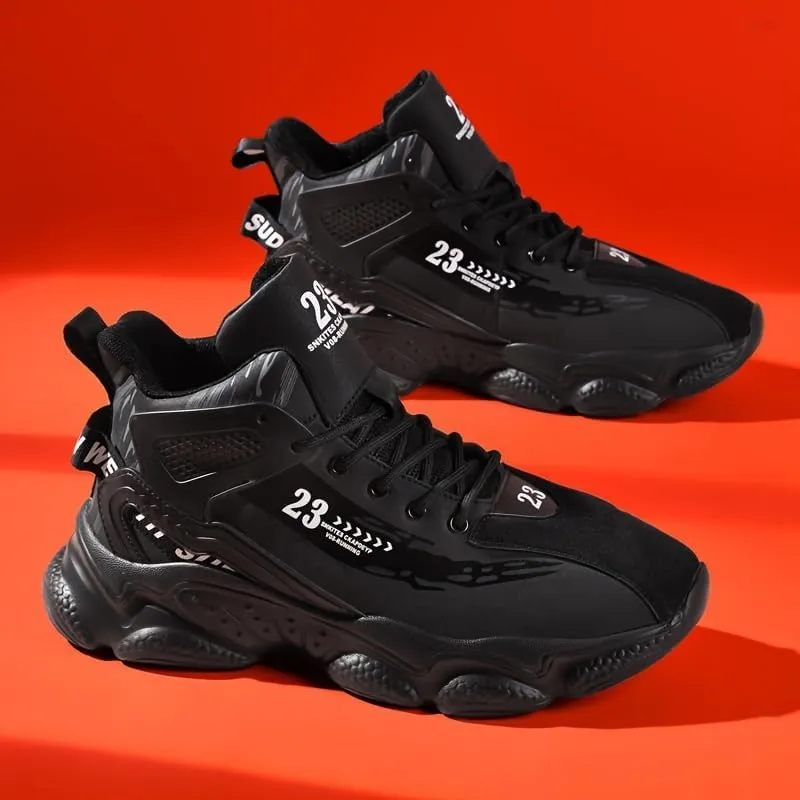 Men's High-Top Basketball Sneakers - Breathable, Non-Slip Rubber Sole with Shock Absorption, Durable & Stylish for Running and Casual Wear All Seasons