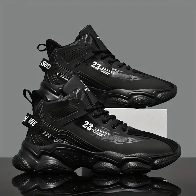 Men's High-Top Basketball Sneakers - Breathable, Non-Slip Rubber Sole with Shock Absorption, Durable & Stylish for Running and Casual Wear All Seasons