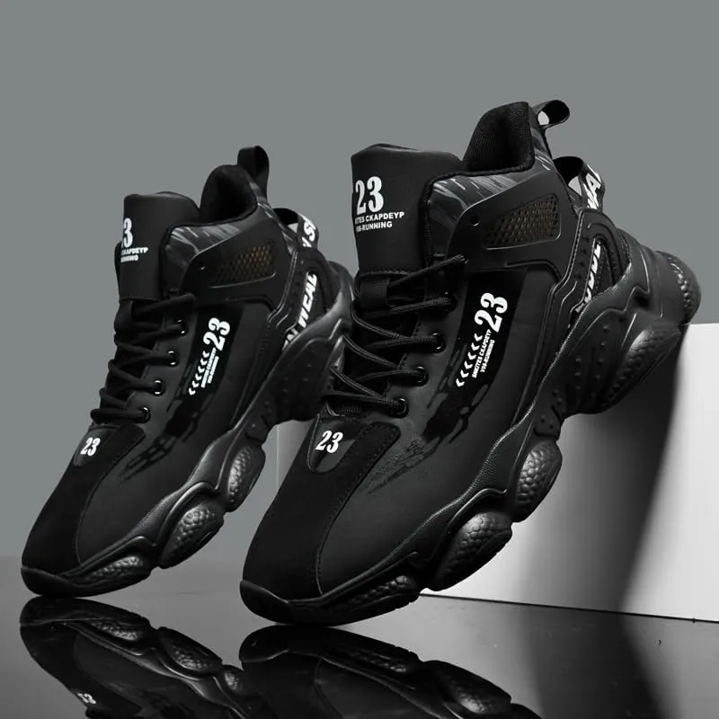 Men's High-Top Basketball Sneakers - Breathable, Non-Slip Rubber Sole with Shock Absorption, Durable & Stylish for Running and Casual Wear All Seasons