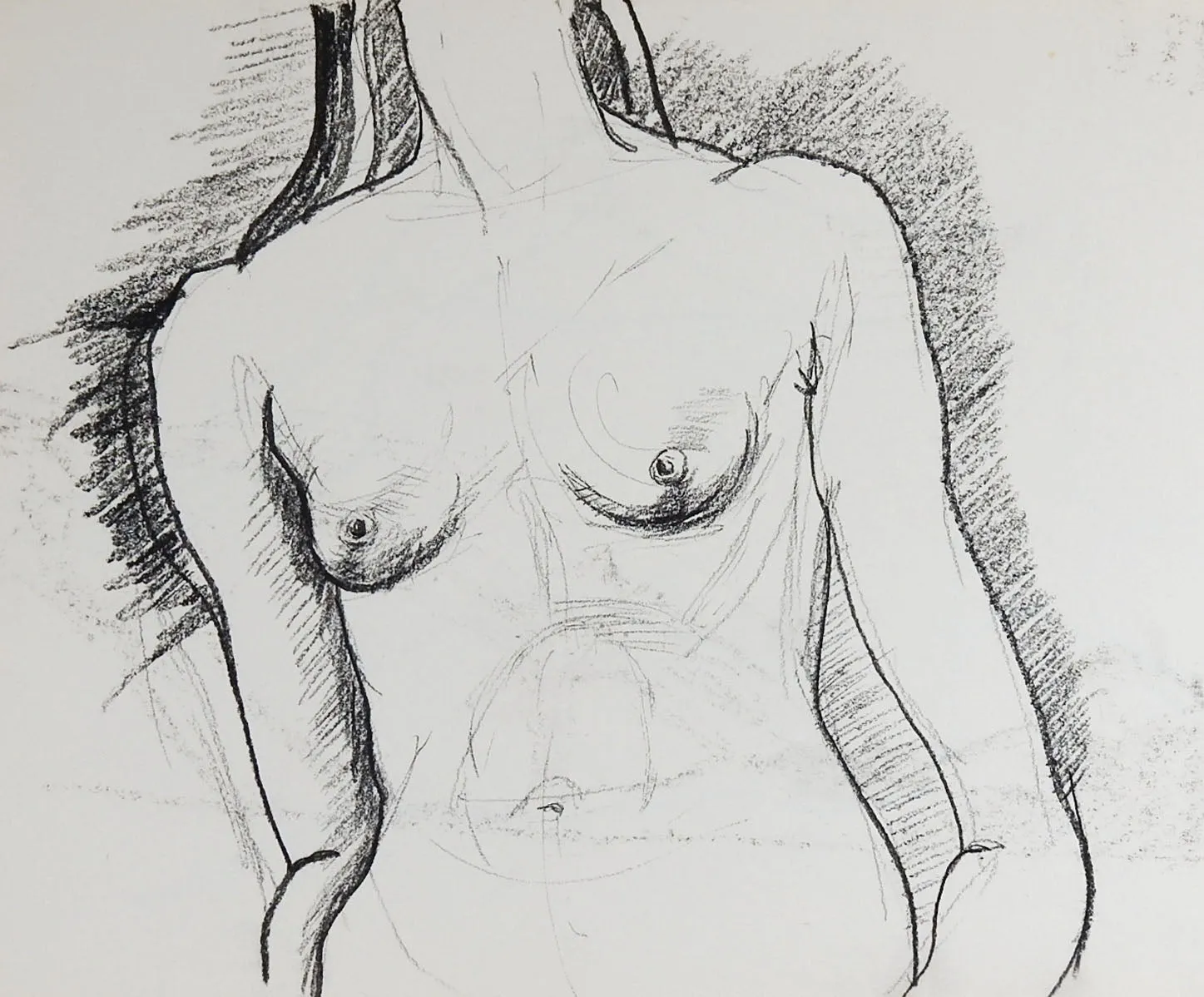 Nude Study Drawing of Woman & Nude on Other Side