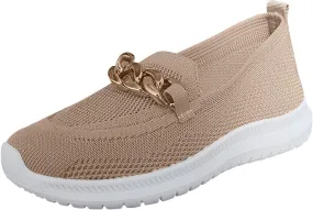 Orthopedic Slip-On Walking Shoes for Women, Comfort Loafers Wide Fit Knit Breathable Mesh Non-Slip Platform