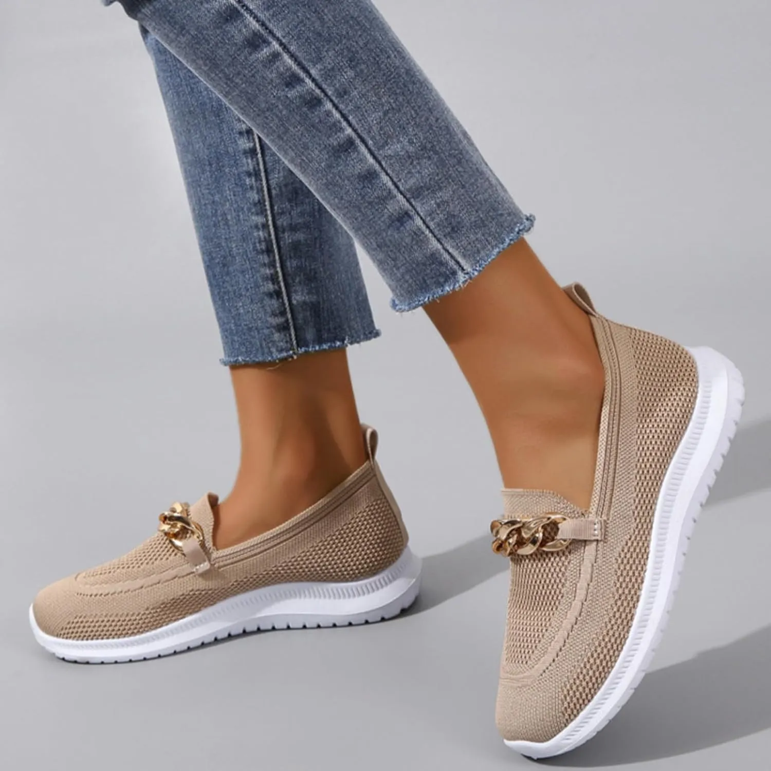 Orthopedic Slip-On Walking Shoes for Women, Comfort Loafers Wide Fit Knit Breathable Mesh Non-Slip Platform