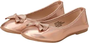 Shoes - Classic Leatherette Ballet Flats with Glitter Bow (Toddler/Girl)