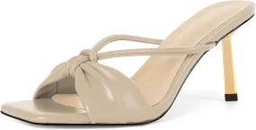 Soireelady Womens Heeled Mules Square Open Toe Stiletto High Heeled Sandals Slip On Bow Heel Slide Heels Dress Shoes 3.5 Inch