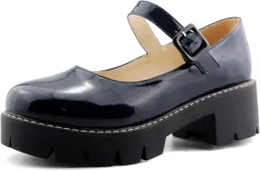 Sungtin Women Platform Shoes Chunky Mid Heel Marry Jane Shoes School Uniform Dress Shoes