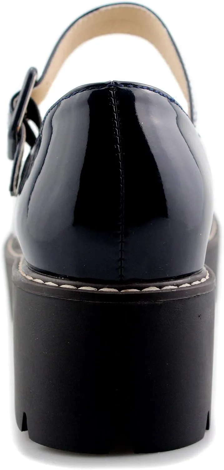 Sungtin Women Platform Shoes Chunky Mid Heel Marry Jane Shoes School Uniform Dress Shoes