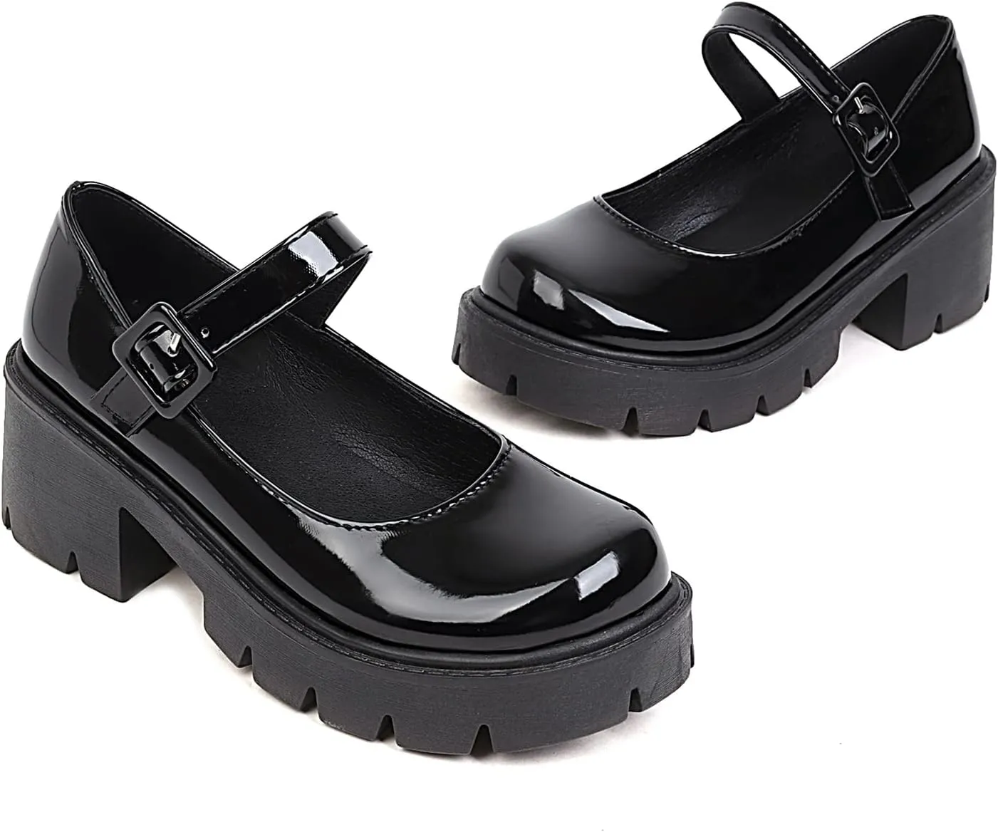 Sungtin Women Platform Shoes Chunky Mid Heel Marry Jane Shoes School Uniform Dress Shoes