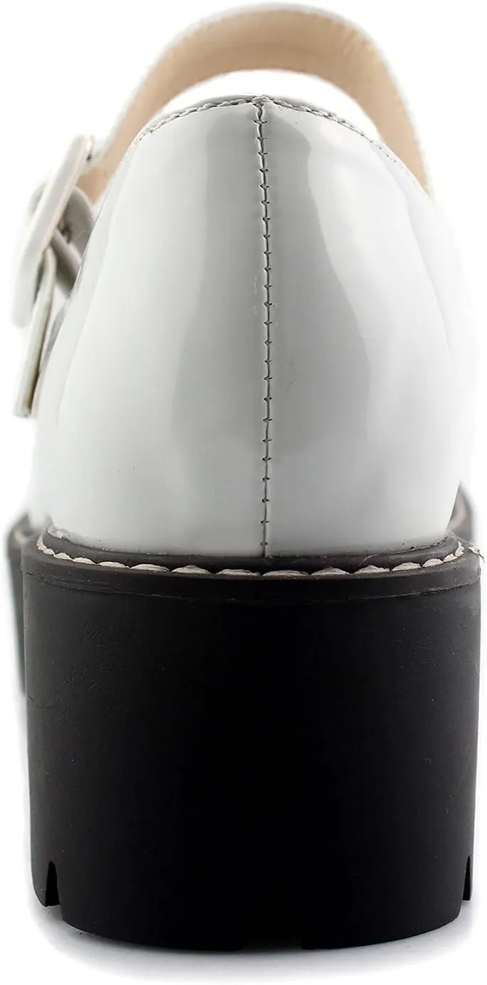 Sungtin Women Platform Shoes Chunky Mid Heel Marry Jane Shoes School Uniform Dress Shoes