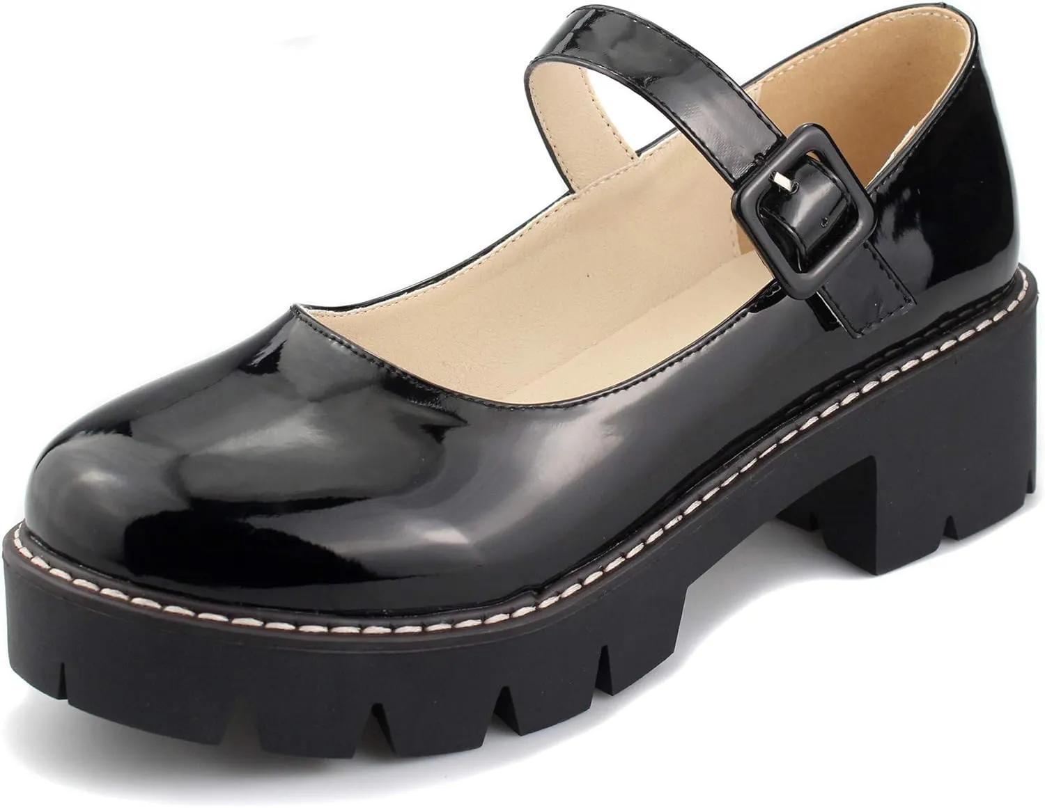 Sungtin Women Platform Shoes Chunky Mid Heel Marry Jane Shoes School Uniform Dress Shoes