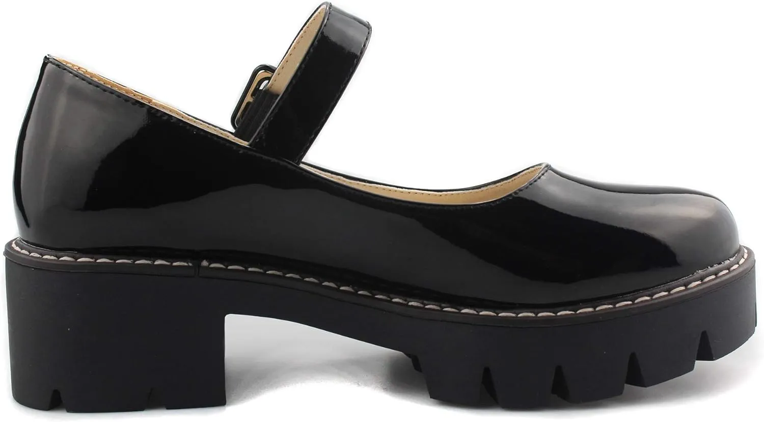 Sungtin Women Platform Shoes Chunky Mid Heel Marry Jane Shoes School Uniform Dress Shoes