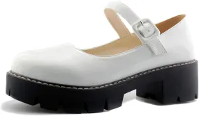 Sungtin Women Platform Shoes Chunky Mid Heel Marry Jane Shoes School Uniform Dress Shoes